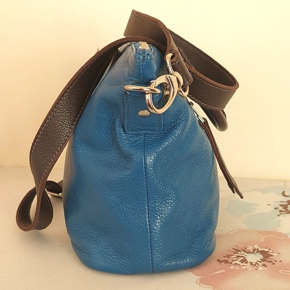 Roots small blue leather stachel / crossbody bag - Picture 4 of 15
